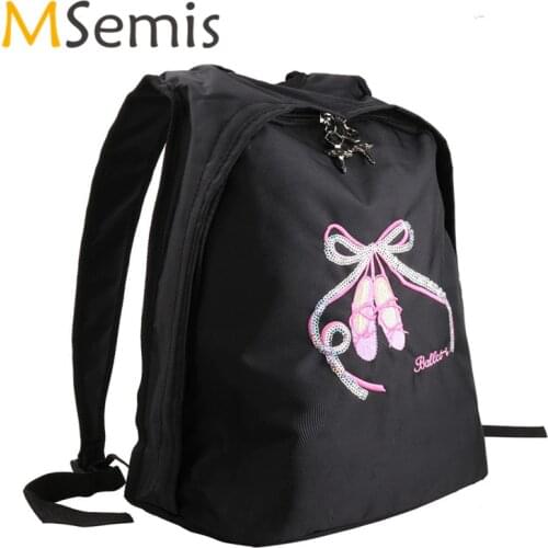 Kids Girls Ballet Bag Dance Bag School Shoe Gym Bag Children Backpack Toe Shoes Embroidered Shoulder Bag for Kids Dancing Ballet
