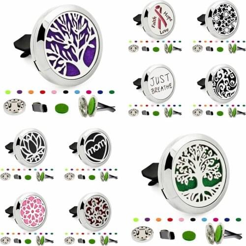 Tree of life Ribbon Essential Oil Diffuser Locket removable Car clip 316 L Stainless Steel locket Magnetic 10 Pads drop shipping