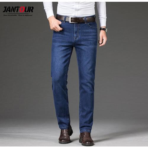 Mens Thick Jeans Business Casual Elastic Comfort Cotton Straight Denim Pants Male High Quality Brand Trousers Big Size 40 42 44