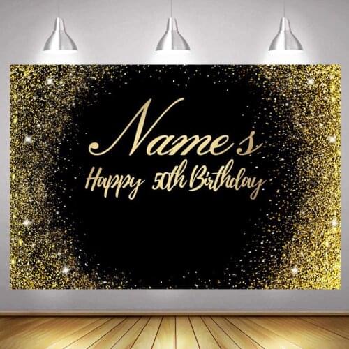 Customized Happy Birthday Party Photo Backdrop Gold Glitter Lady Men Flower Balloon Decoration Photography Backgrounds Banner