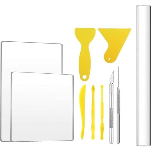 10Pcs Polymer Clay Tools Acrylic Clay Roller Acrylic Sheet Polymer Clay Blade Cutter Plastic Scraper Backing Board DIY Materials