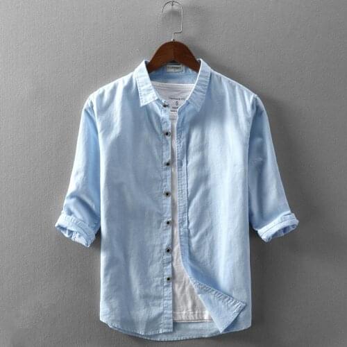 Cotton Linen Men Shirt Three Quarter Sleeve Slim Fit Dress Shirts For Men Quality Social Business Blouse Camisa Chemise TS-726