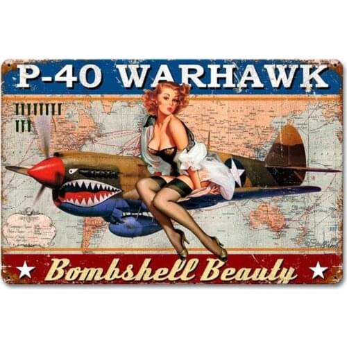 Jacksoney Tin Sign New Aluminum Military P-40 Warhawk Pin Up Girl Sign 11.8 x 7.8 Inch