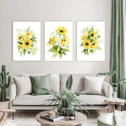 Flower Art Canvas Painting Yellow Petals Art Nordic Posters and Prints Watercolor Wall Pictures for Living Room Decor