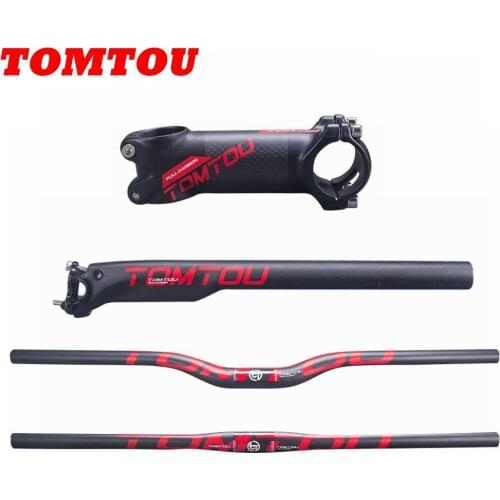 TOMTOU 3K Carbon Bike Parts Bicycle Steering Wheel Mountain Handlebar Stem Seatpost (Breaking Wind ) Red Matte - TR7T32