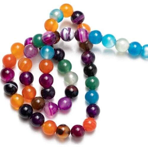 Wholesale Colorful Stripe Agates Natural Stone Beads Round Loose Beads for Jewelry Making 4 6 8 10 12mm Necklace Bracelet DIY