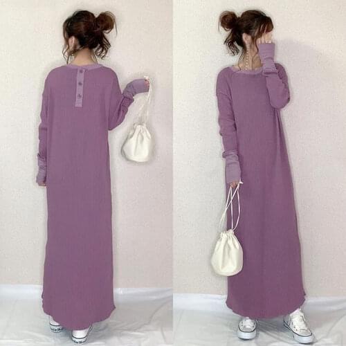 INS HOT autumn purple dress new korean japan straight long maxi robe femme vestiods casual simple OL DATE Dresses 2021 fashion
