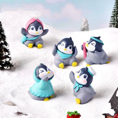 1Pc Mini Winter Penguin Miniature Figurine Toy Fairy Garden Landscape Ornaments Bonsai Decor Children Gift Birthday Decoration