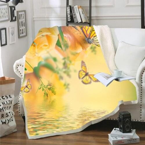 Fashion Color Rose Print with Velvet Blanket Soft Warm Blanket Bedspread for Children and Adults Sofa Thick Blanket