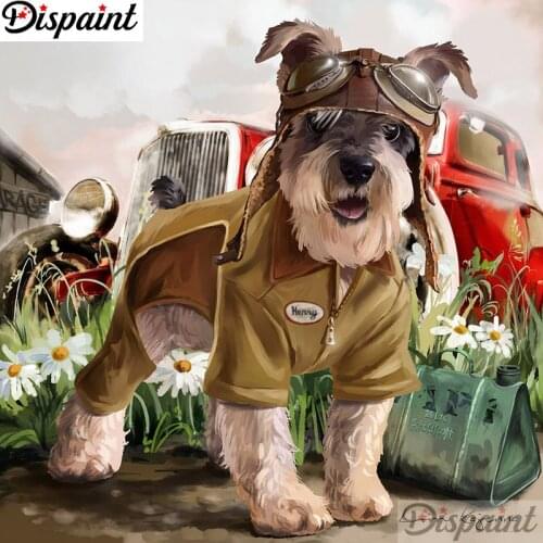 Dispaint Full Square/Round Drill 5D DIY Diamond Painting "Dog cart scenery" 3D Embroidery Cross Stitch 5D Home Decor A12247