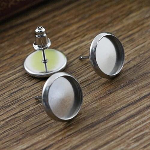 No Fade ) 10mm 20pcs/lots 2 Style Stainless Steel Earring Studs,Earrings Blank/Base,Fit 10mm Glass Cabochons,Buttons