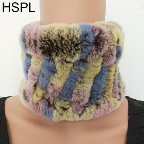 2019 New Luxury Women Scarf Fur Bandana Knitted Winter Ladies Warm Fashionable Floral Real Fur Knit Loop Scarves Neck Warmer