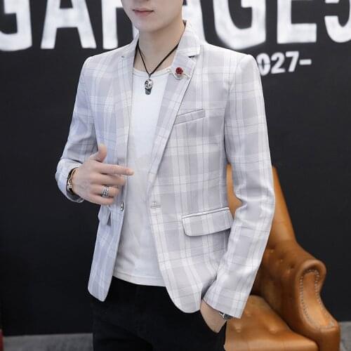 2021 Mens Spring and Autumn New Slim Handsome blazer Trend Plaid Casual blazer