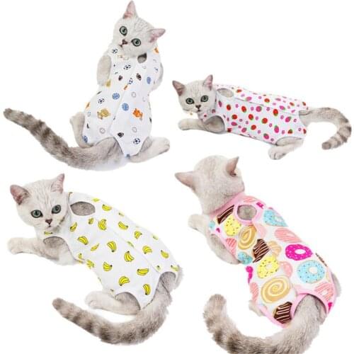 Cat Surgery Clothes Soft Cotton Female Cats Physiological Anti Pet Licking Wounds Dog Vest T Shirt Four-legged Recovery Suits