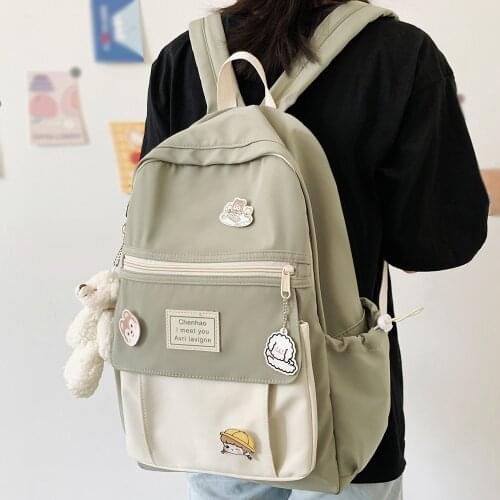 Girl College Student Backpack Cute Nylon Women School Bag Harajuku Lady Kawaii Backpack Female Fashion Badge Bag Book Trendy New