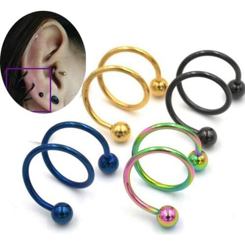 2 Piece Free shipping 16G Stainless Steel Double Spiral Twisted Rings lip earrings labret ear black Body piercing jewelry