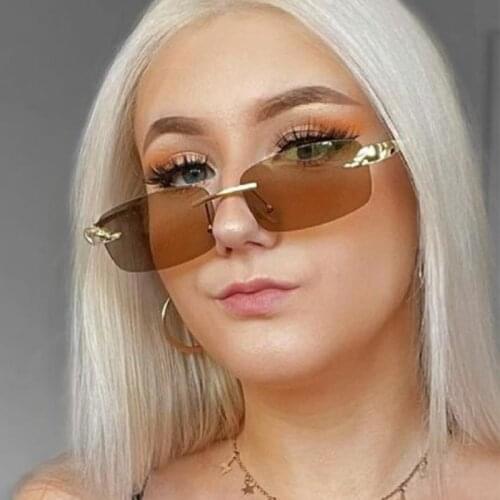 Retro Small Rectangle Sunglasses Women Brand Designer Brown Rimless Sun Glasses Men Shades 2021 Funky Cheetah Eyewear Okulary