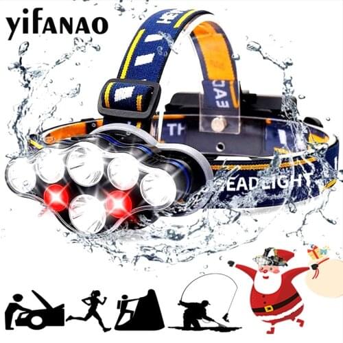 Super Bright 8LED Fishing Headlight IPX4 Waterproof Outdoor XML-T6 LED Headlamp with COB USB Rechargeable Strong Head Torch