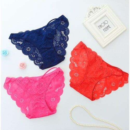 3pcs Lot Sexy Lace Panties Women Briefs Hollow Seamless Underwear Delicate Transparent Female Elegant Thong Embroidery 8812