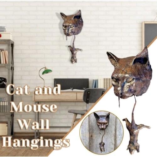 Cat Bites Mouse Front Door Knocker Sculpture Ornament Wall Home Garden Decor
