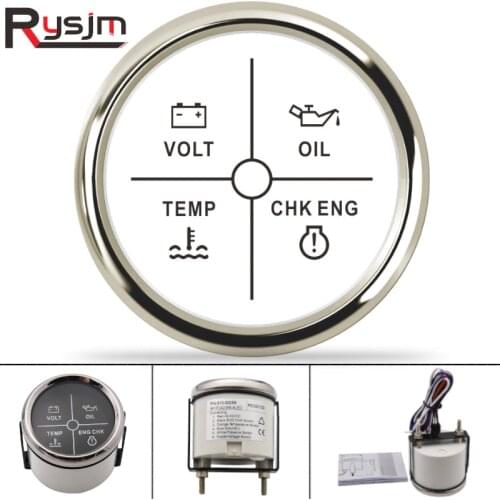 52mm Universal 4 LED Alarm Gauge Volt/Oil/Water Temp/Check Engine 4 LED Alarm Indicator Fit For Auto truck Boat marine Yatch