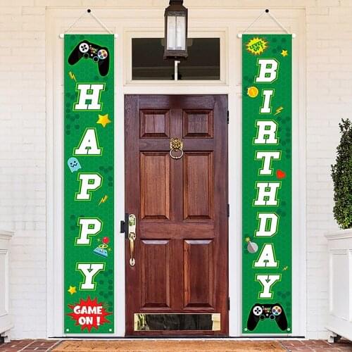 Video Game Happy Birthday Porch Sign Hanging Banners for Indoor Outdoor Home Wall Decor St. Patricks Day Supplies for Kids Boys