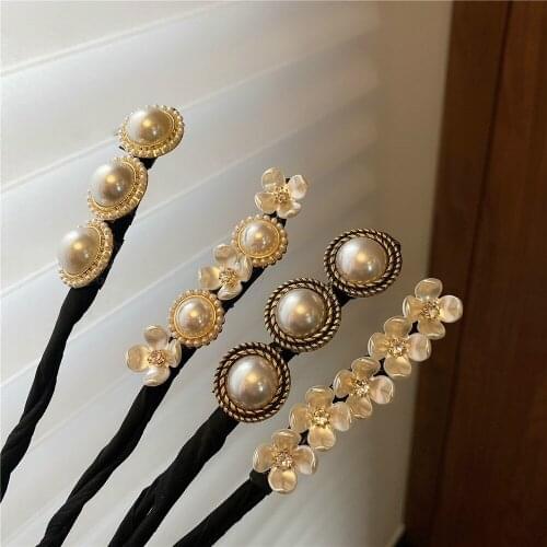 Vintage Shell Pearl Hairpin Bun Hairstyle Hair Stick Women Elegant Hair Scrunchies Flower Hair Maker Tools Hair Accessories