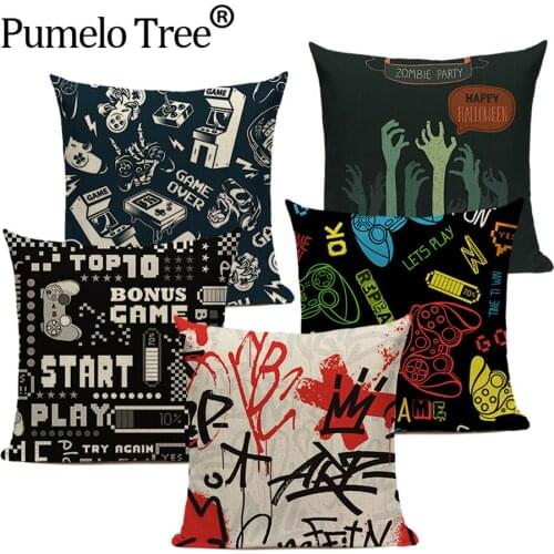 Vintage Game Style Cover for Pillows Dark Letter Decoration Chair Cushion Cover Alphabet Linen Home Decor Bed Throw Pillow Case