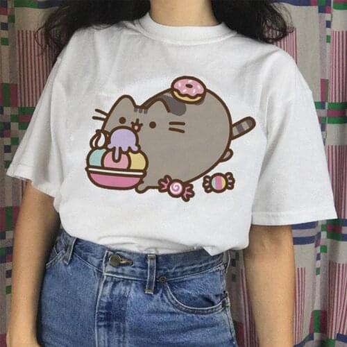 Pusheen cat t shirt harajuku women Aesthetic tshirt clothes cartoon Female Tee Shirt 90s Funny kawaii t-shirt tops tee korean