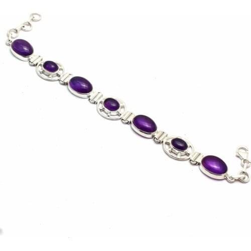 Genuine Amethyst Bracelet 925 Sterling Silver, Women Fine Jewelry Gift, 20.5 cm, MHBBR0169