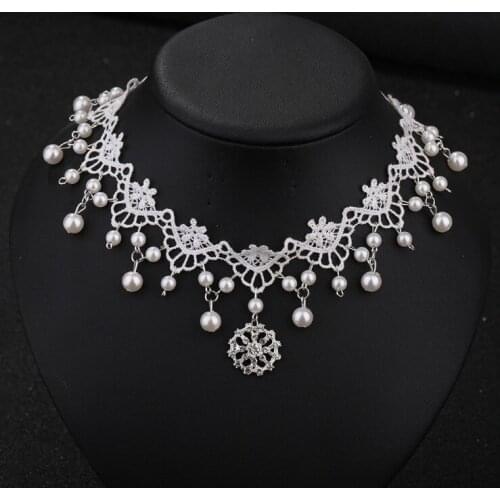 Gothic Lolita Choker Necklace Bridal Elegant Lace Flower Jewelry Statement Womens Necklaces Colar 2020 Necklaces&Pendants Sale