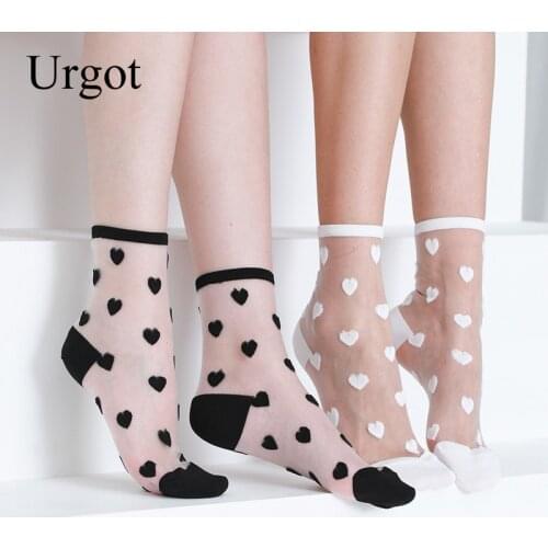 Urgot 1 Pair Women Socks New Fashion Long Transparent Cute Heart Thin Socks Female Summer Casual Sweet Socks Women Korean Style