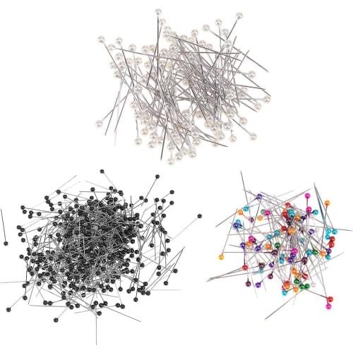 100pcs Colorful Round Pearl Head Dressmaking Pins Needles Stitch DIY Craft Wedding Corsage Sewing Positioning Box Sewing Tools