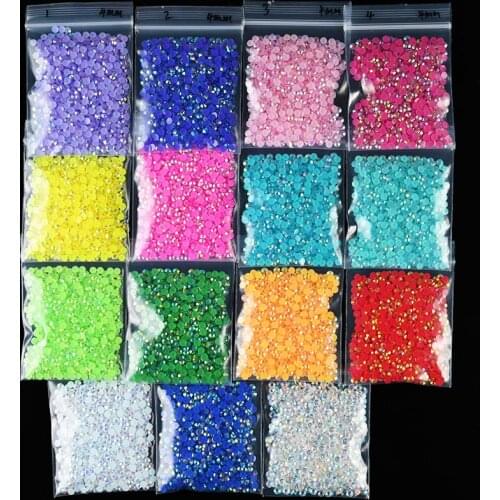 1000Pcs Nail Crystals AB Colorful Rhinestones Round Beads Flatback Resin Stones For Manicure Decoration 4mm 15 Colors Rhinestone