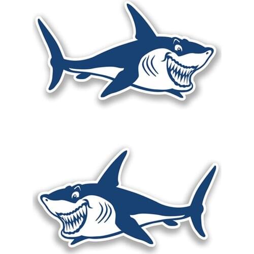 2 Pieces Blue Shark Decals Kayak Canoe Boat Car Laptop Surfboard Window Stickers - Waterproof and Long Lasting