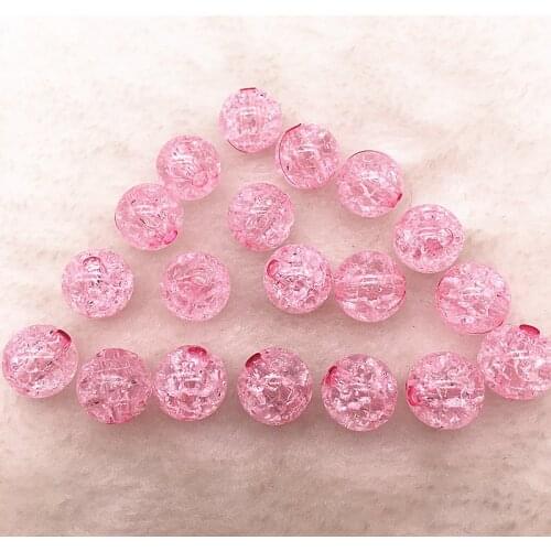 20pcs 12mm Pink Round Acrylic Crackle Bead Loose Spacer Beads For Jewelry Making DIY Bracelets