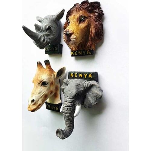 African Kenya 3d Resin Fridge Magnets Tourism Souvenir Rhinoceros Elephant Lion Giraffe Leopard Cape Buffalo Magnet Decorative