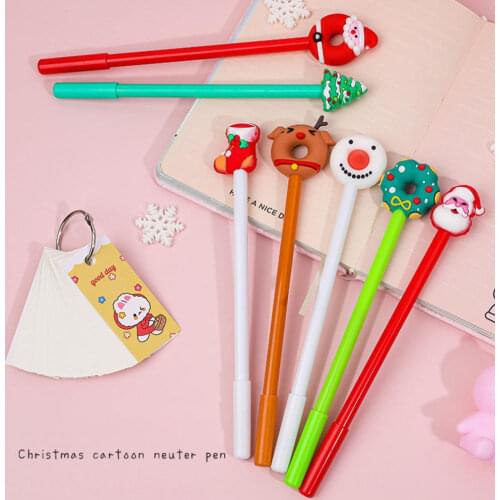 5pcs/lot 0.38mm Christmas Cartoon Snowman Santa Claus Gel Pen Black Ink Pen Promotional Gift Stationery School Office Supplies