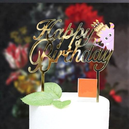 Monster Acrylic Happy Birthday Cake Topper Cartoon Gold Acrylic Cake Topper For Kids Birthday Party Cake Decorations Baby Shower