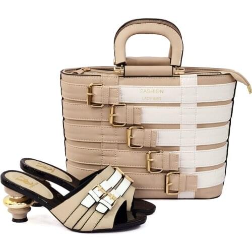 The Khaki Color Shoes and Bag Set for Evening Dress High Quality Decorate with Rhinestone with Platform for Wedding Party