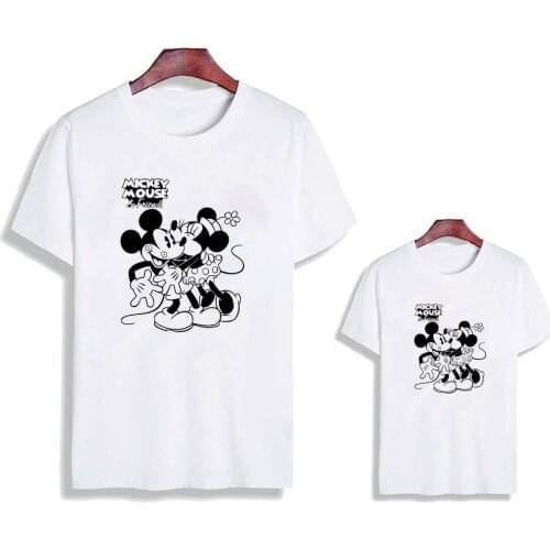 Mickey Mouse Cartoon Family Matching T Shirts Summer Short Sleeve Casual Loose O-neck T Shirt Mama Dad Kids Clothes Family Tops