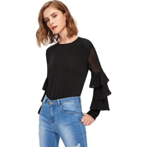Hirigin Women Blouses Long Sleeve Casual Long Butterfly Sleeve Chiffon Women Blouses Autumn Slim Women Tops