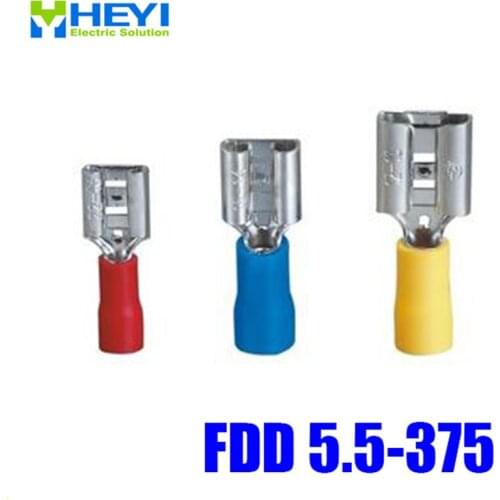 Good Quality 100pcs/lot FDD5.5-375 Yellow AWG12-10 Brass Insulating Crimp Terminals Connectors Female Terminal