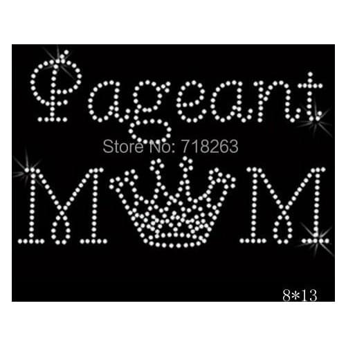 China factory supply red hotfix rhinestones motif heat trasnfer in white stones pageant crown with mom miage words