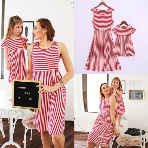 Summer Mother kids Mom and daughter dress striped mother daughter dress sleeveless Girl big sister family look matching clothes