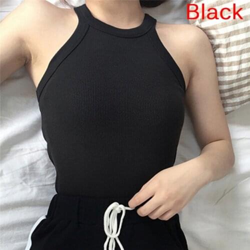 Summer Female Tanks Slim Halter Neck Off-shoulder Tops Sleeveless Basic Solid Tops Women Tank Tops