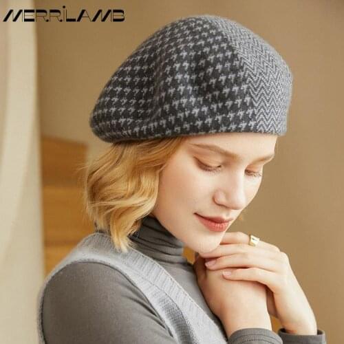 MERRILAMB 100% Cashmere Women Berets For Autumn Winter French Artist Hat Vintage Girls Painter Hats Beret Femme Female Warm Cap