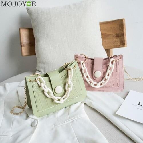 Fashion Stone Pattern Women Chain Shoulder Bag Simple PU Leather Solid Color Crossbody Handbags Small Phone Clasp Purses Wristle