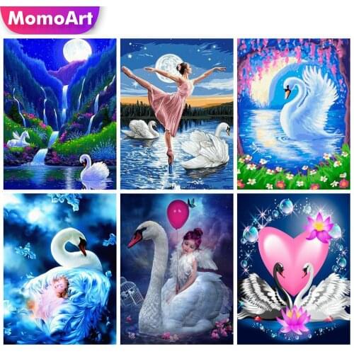 MomoArt Diamond Painting Swan Handmade Hobby Gift Diamond Embroidery Full Square Drill Girl Mosaic Animal Sale Wall Art