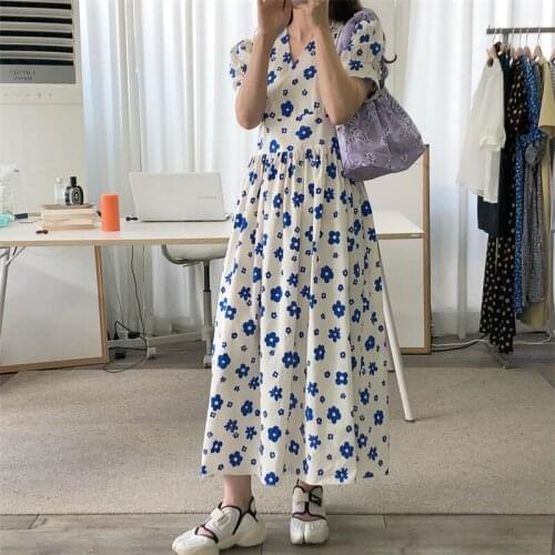 2021 new style puff sleeve little daisy floral dress women
